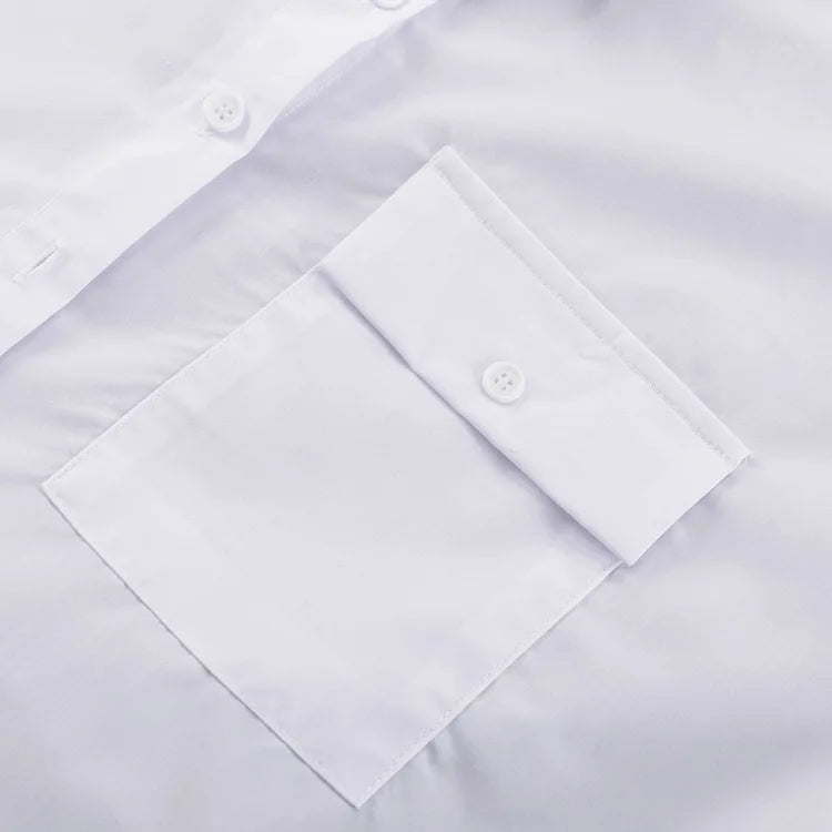 Fashion White Woman Blouse 2025 New Elegant Lapel Long Sleeve Shirt Blusa Streetwear Chic Pocket Blusa Top Female Clothing