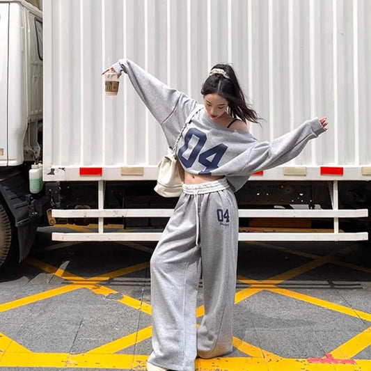 Fashion Temperament Popular Retro Sports Pants for Women in Spring and Summer High Waisted and Drooping Casual Pants Loose Pants