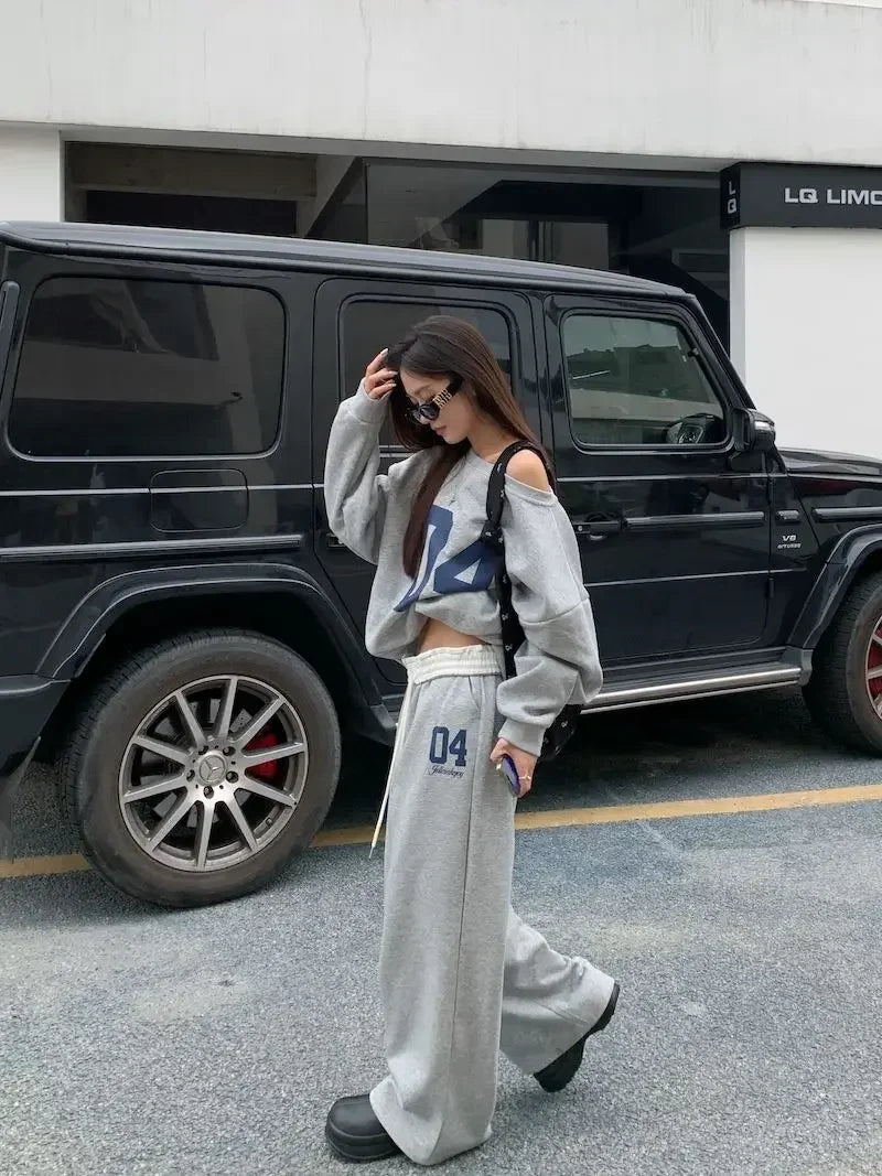 Fashion Temperament Popular Retro Sports Pants for Women in Spring and Summer High Waisted and Drooping Casual Pants Loose Pants