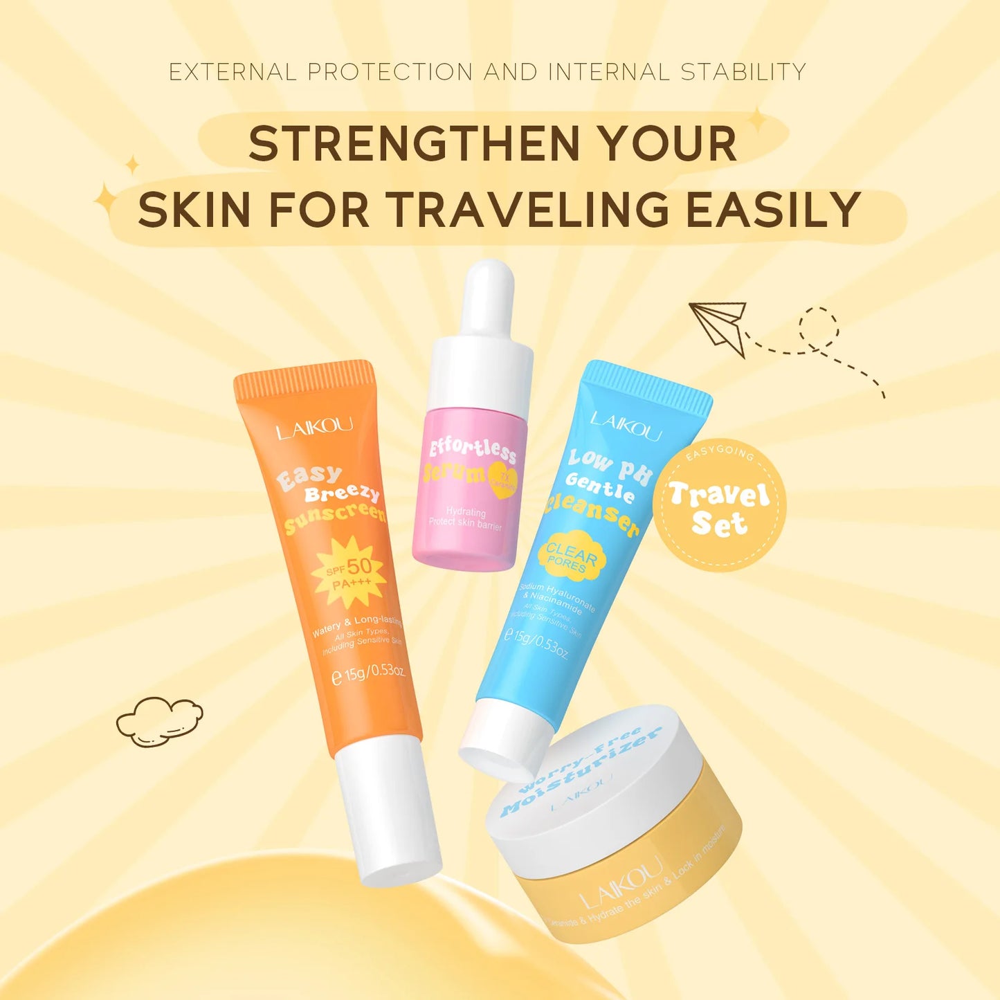 4pcs/set LAIKOU Skin Care Sets Facial Cleanser Serum Face Cream Facial Sunscreen Anti-Aging Whitening Creams Facial Skin Care