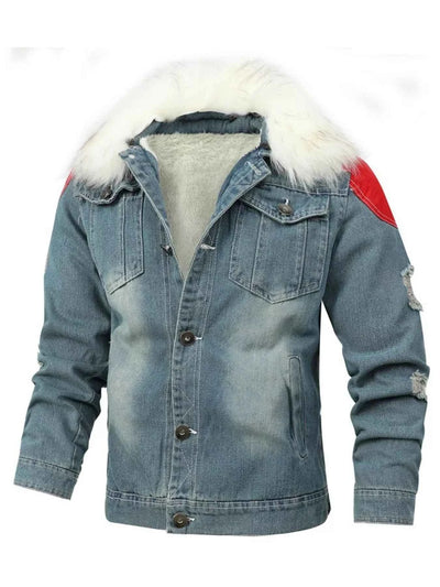 Men's Full Size Faux Fur Collar Denim Jacket Plus Size