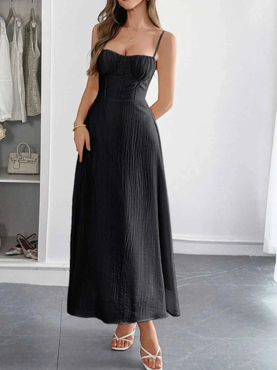 Texture Sweetheart Neck Backless Cami Dress