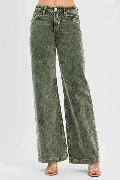 RISEN Full Size High Rise Wide Leg Corduroy Jeans Plus Size