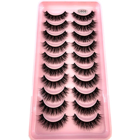 10Pairs 3d Mink Dramatic Volume Lashes Bulk Faux Thick Long Wispy Natural Mink Lashes Pack Short Wholesales Natural False lashes - L&S Fashion