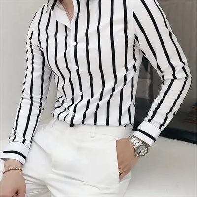 2025 Men's Shirts Formal Loose Men Striped Office Solid Shirts Promotion Elegant Slim Shirts Fast Shipping XS-6XL - L&S Fashion