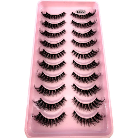 10Pairs 3d Mink Dramatic Volume Lashes Bulk Faux Thick Long Wispy Natural Mink Lashes Pack Short Wholesales Natural False lashes - L&S Fashion
