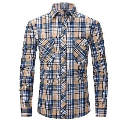 2025 Two Pocket Flannel Shirt Long-Sleeved Chest  Men Casual Plaid Design Printed-Button (USA SIZE S M L XL 2XL) - L&S Fashion