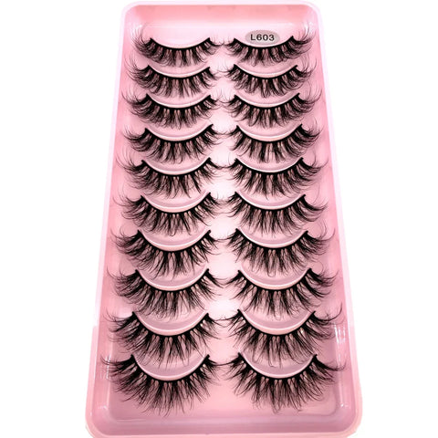 10Pairs 3d Mink Dramatic Volume Lashes Bulk Faux Thick Long Wispy Natural Mink Lashes Pack Short Wholesales Natural False lashes - L&S Fashion