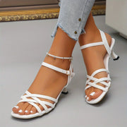 Women's White Stiletto Heeled Sandals Elegant Fashionable Open Toe with Ankle Strap Versatile Summer Shoes High Heels Footwear - L&S Fashion