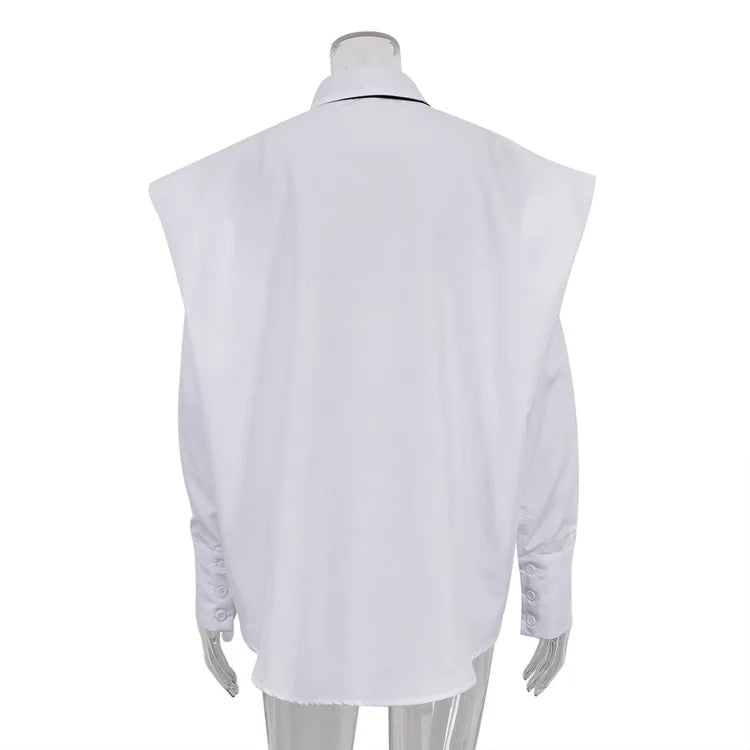 Fashion White Woman Blouse 2025 New Elegant Lapel Long Sleeve Shirt Blusa Streetwear Chic Pocket Blusa Top Female Clothing