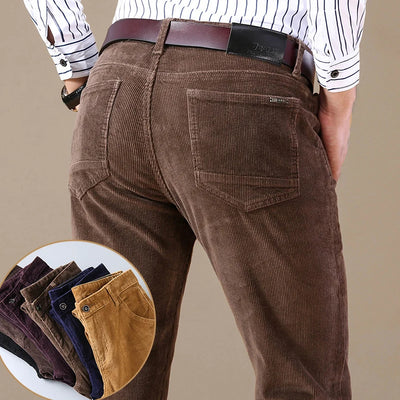 2025 Autumn New Corduroy Pants Men's Cotton Thick Slim Straight Elastic Business Casual Trousers Fashion Khaki Male Clothes - L&S Fashion