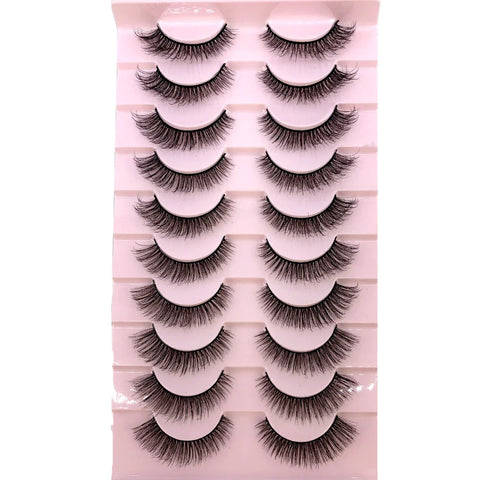10Pairs 3d Mink Dramatic Volume Lashes Bulk Faux Thick Long Wispy Natural Mink Lashes Pack Short Wholesales Natural False lashes - L&S Fashion