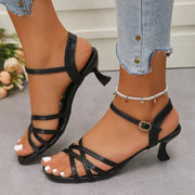 Women's White Stiletto Heeled Sandals Elegant Fashionable Open Toe with Ankle Strap Versatile Summer Shoes High Heels Footwear - L&S Fashion