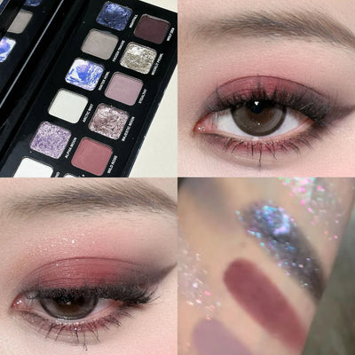 12 Colors Pearlescent Sparkling Eyeshadow Palette Waterproof Matte Smoky Wine Red Eye Shadow Polarized Blue Eyes Makeup Palette - L&S Fashion