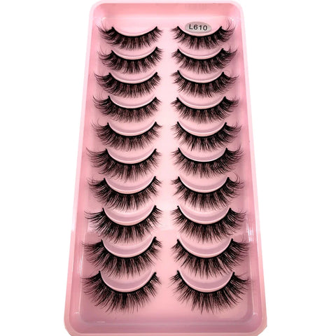 10Pairs 3d Mink Dramatic Volume Lashes Bulk Faux Thick Long Wispy Natural Mink Lashes Pack Short Wholesales Natural False lashes - L&S Fashion