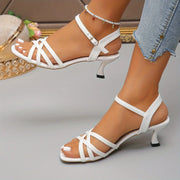 Women's White Stiletto Heeled Sandals Elegant Fashionable Open Toe with Ankle Strap Versatile Summer Shoes High Heels Footwear - L&S Fashion