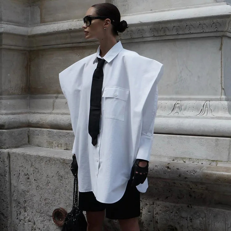 Fashion White Woman Blouse 2025 New Elegant Lapel Long Sleeve Shirt Blusa Streetwear Chic Pocket Blusa Top Female Clothing