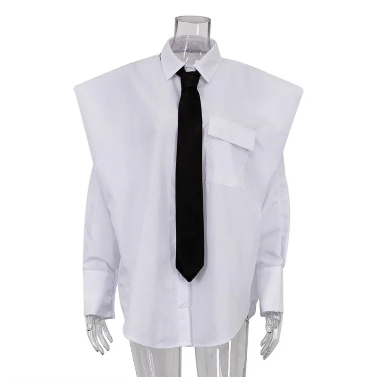 Fashion White Woman Blouse 2025 New Elegant Lapel Long Sleeve Shirt Blusa Streetwear Chic Pocket Blusa Top Female Clothing