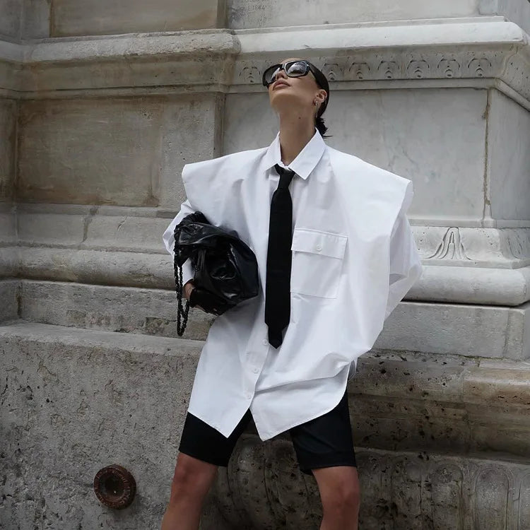 Fashion White Woman Blouse 2025 New Elegant Lapel Long Sleeve Shirt Blusa Streetwear Chic Pocket Blusa Top Female Clothing